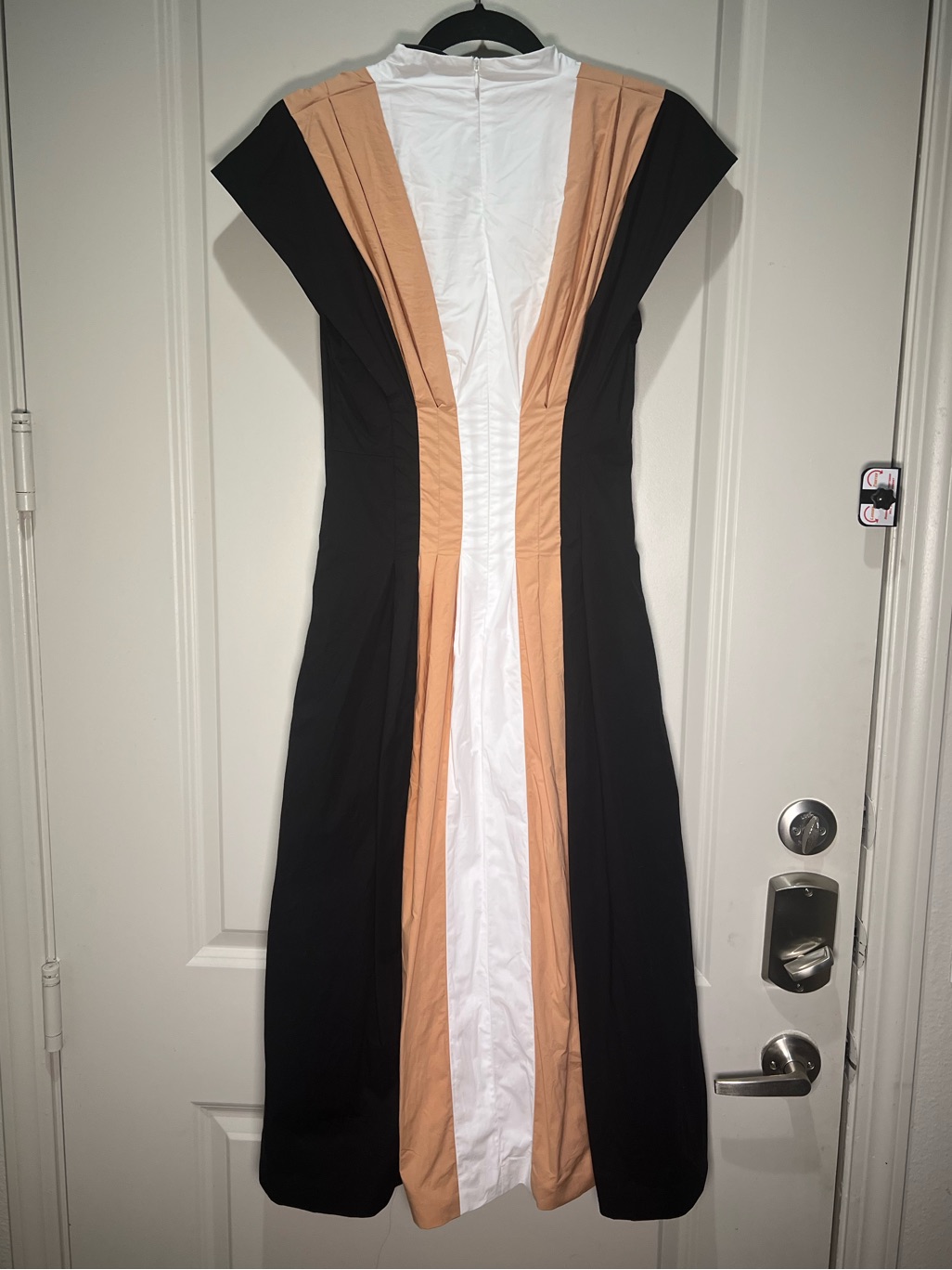 The Fold London Black White Tan Colorblock Midi Dress Us 4 — image 3 of 6